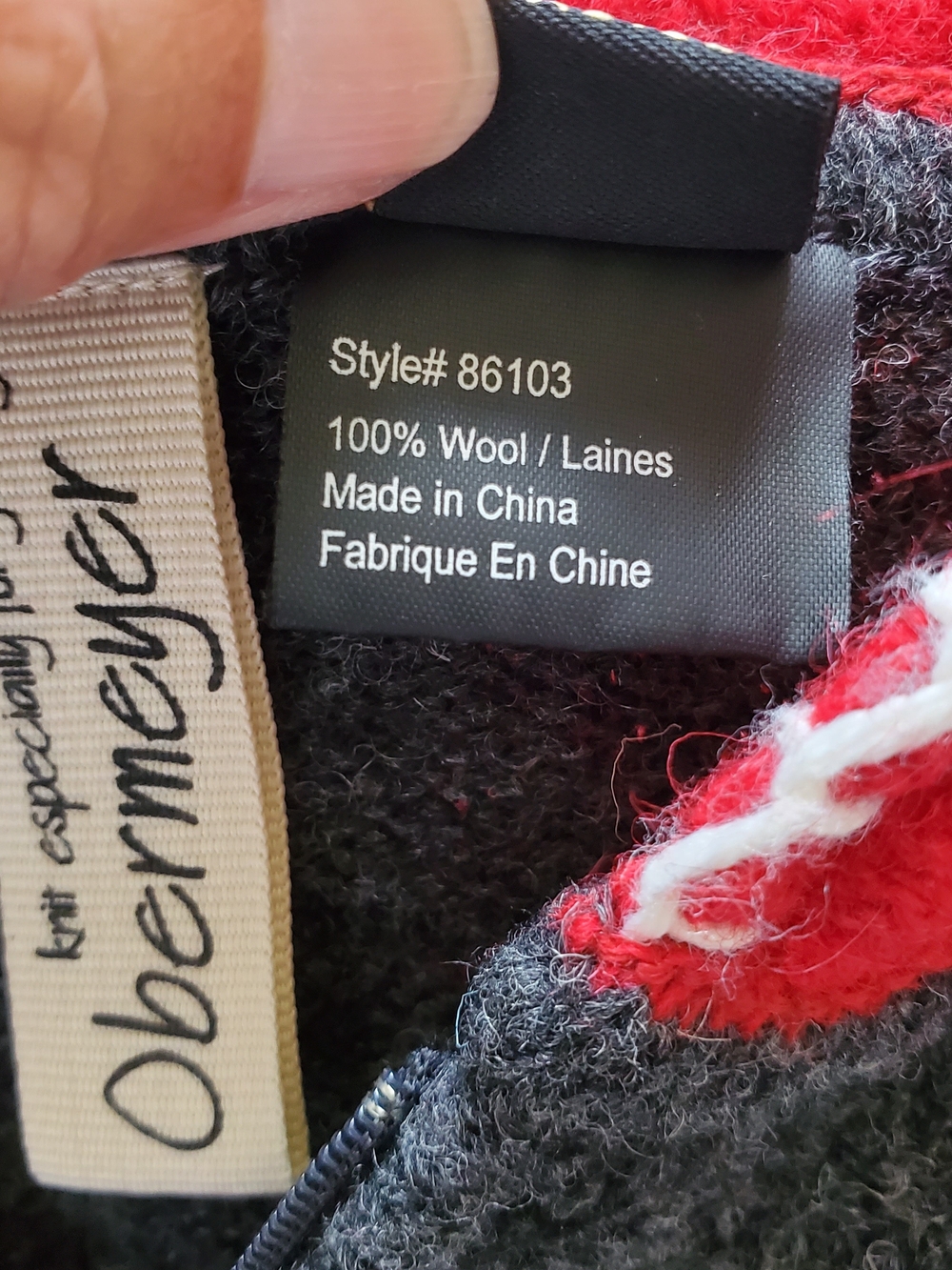 Obermeyer Charcoal & Red Striped Hooded 100% Wool Sweater.  Size Medium - Picture 8 of 8